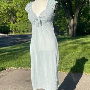 Y2K 00s milkmaid Cottagecore Ribbed Knotted Bust Bodycon Midi Dress Sz L(11-13)